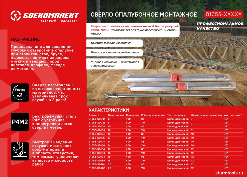 Сверло опалубочное БОЕКОМПЛЕКТ B1055-SD206