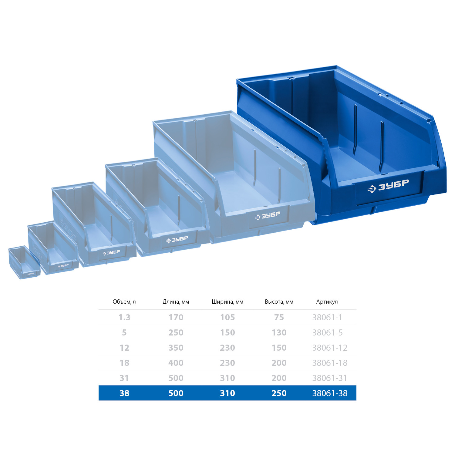 ЗУБР ЛСК-38, 38 л, 500 х 310 х 250 мм, складской лоток, Профессионал (38061-38)