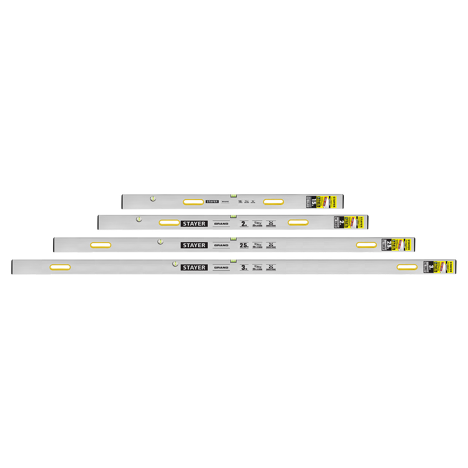 STAYER GRAND 1.5 м, точность 1 мм/м, 2 глазка, Правило с уровнем и ручками, (10752-1.5)