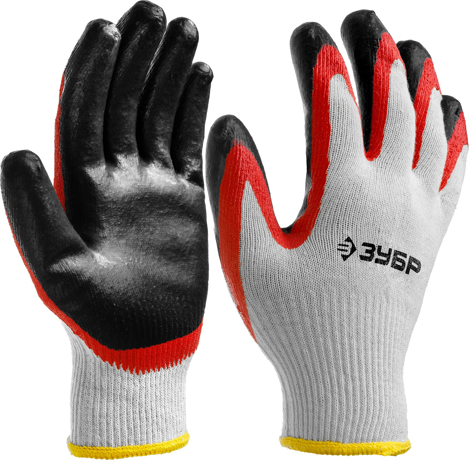 ЗУБР х2 ЗАЩИТА, S-M, х/б перчатки с двойным латексным обливом, повышенной износостойкости, 13 класс (11459-S)