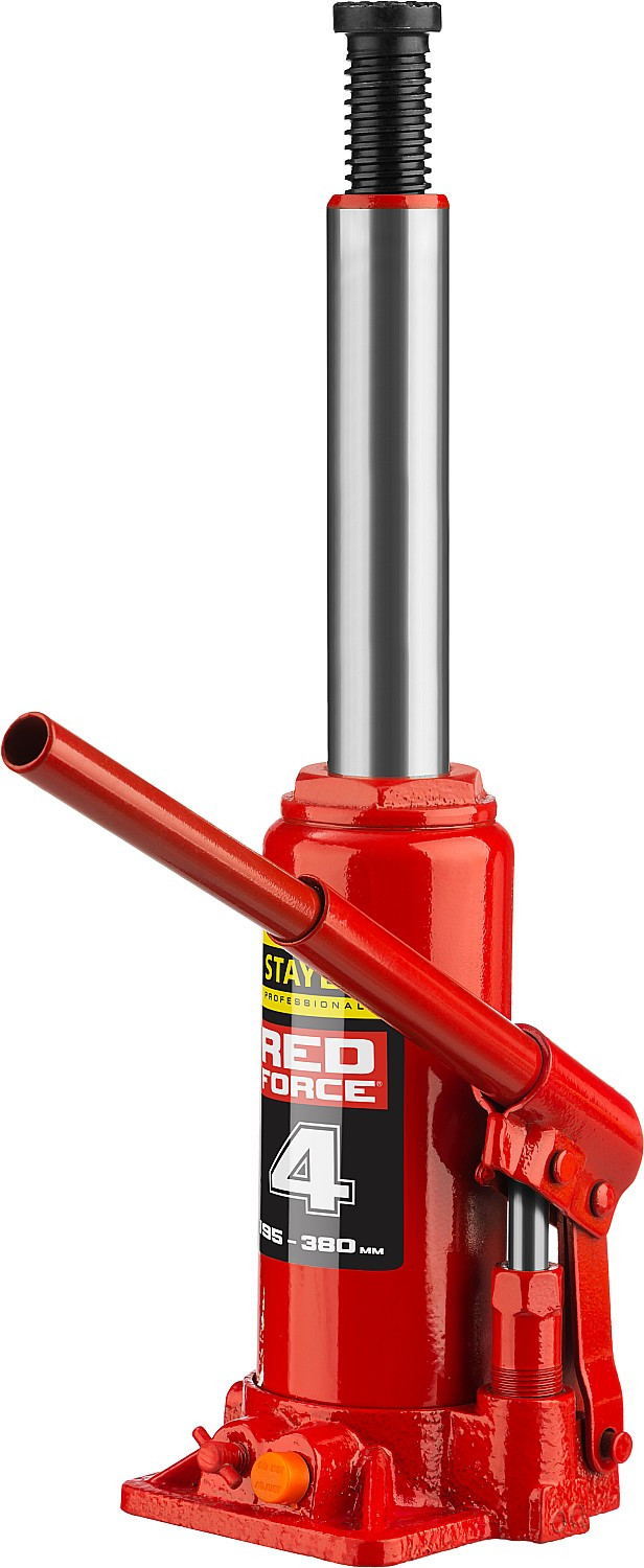 STAYER RED FORCE, 4 т, 195 - 380 мм, бутылочный гидравлический домкрат, Professional (43160-4)