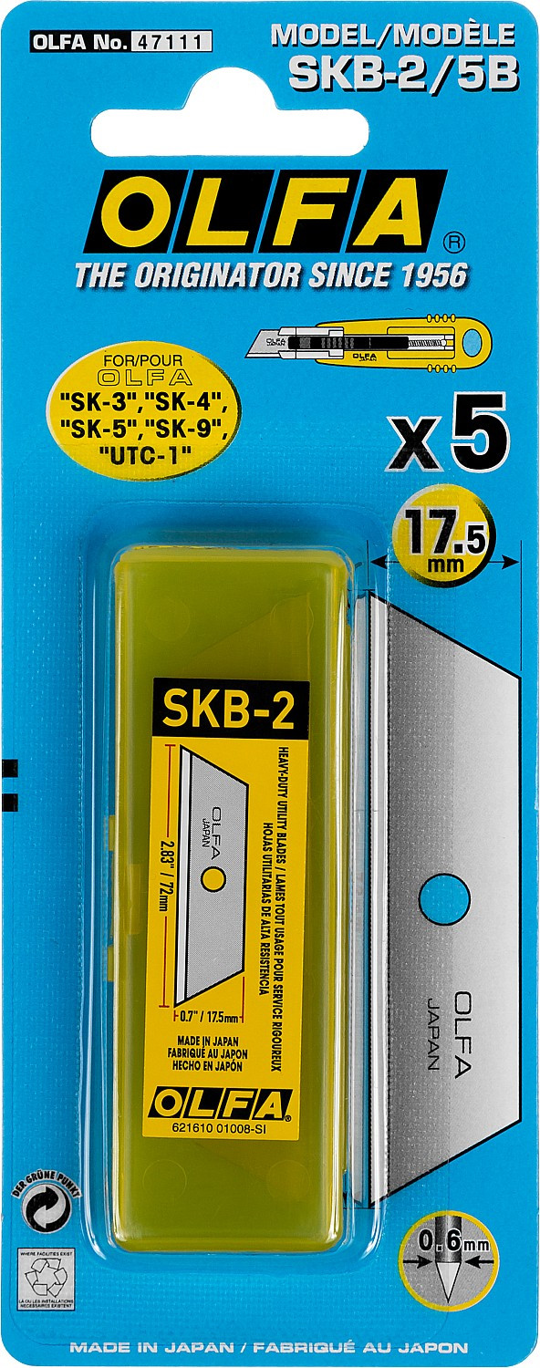 OLFA SK-4, 5 шт, 17.5 мм, из нержавеющей стали, трапециевидное лезвие (OL-SKB-2/5B)