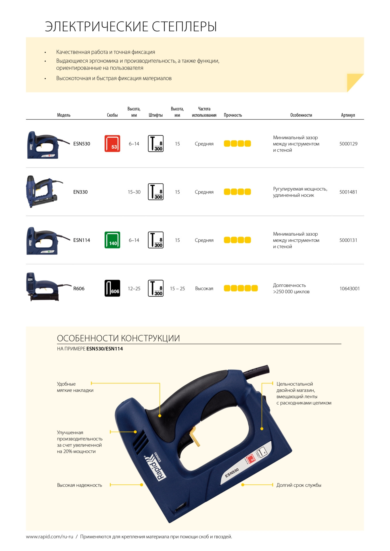 RAPID ESN530, тип 53 и гвоздей 300, 2-в-1, нейлер-степлер (гвозде/скобозабиватель) электрический для скоб (5000129)