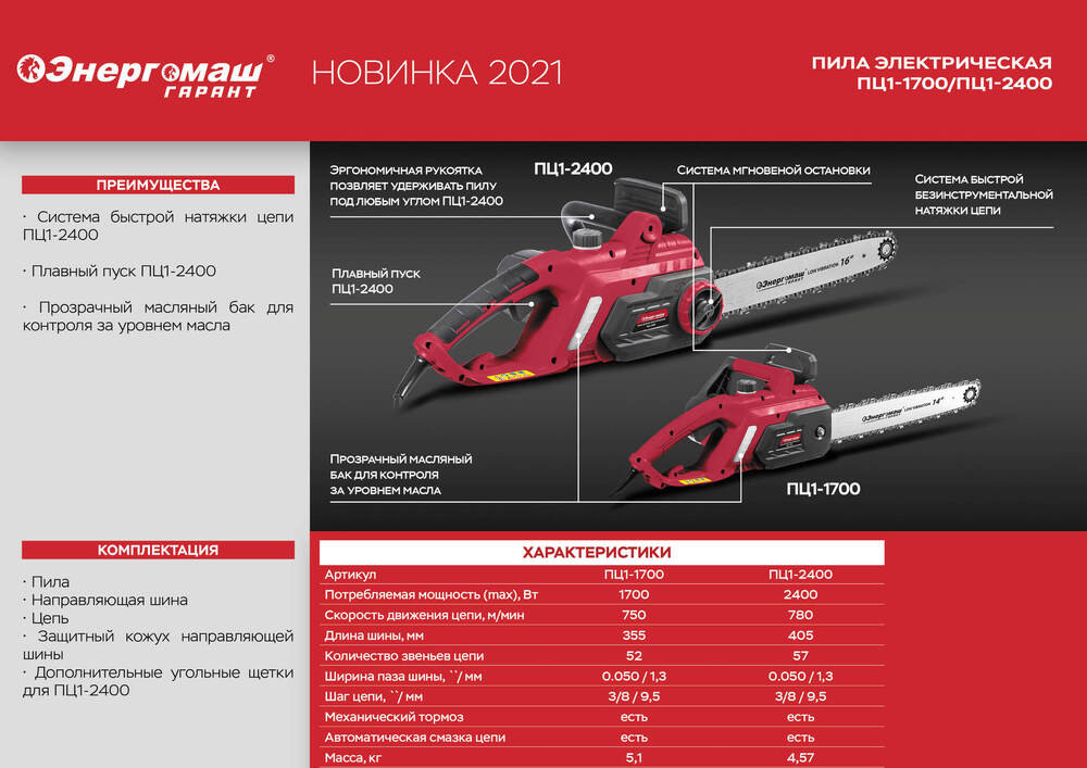 Цепная пила электрическая Энергомаш ГАРАНТ ПЦ1-1700