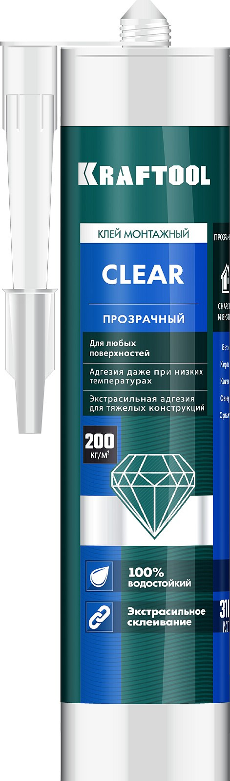 KRAFTOOL CLEAR, 310мл, прозрачный, суперсильный монтажный клей (41342)